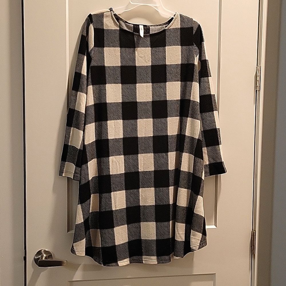 Emerald Buffalo Check Tunic Dress Black Cream  1X